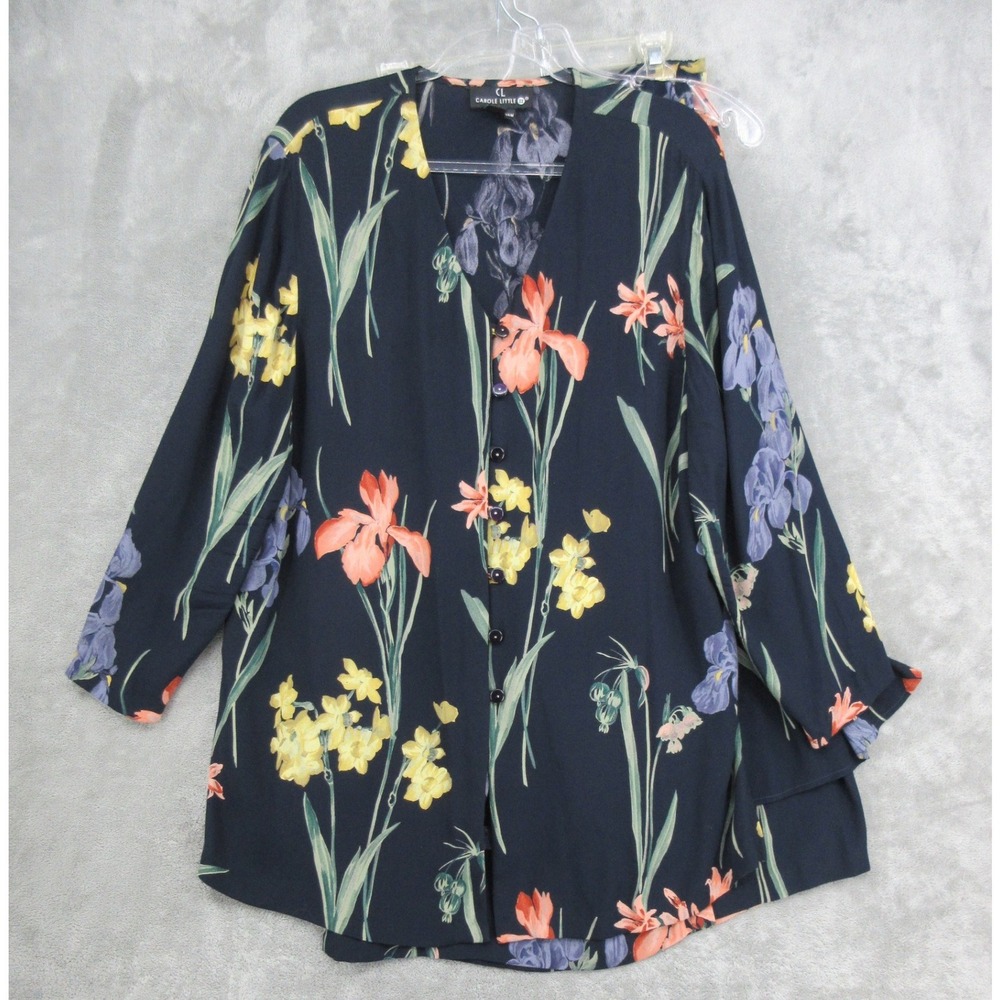 Vintage Carole Little Skirt Set Womens Size 14W Navy Floral Jacket Tank Boho